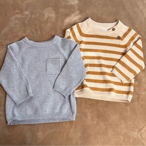 H&M Cotton Grey and Beige Striped Crew Neck Knit Baby Sweaters - Size 6M to 9M